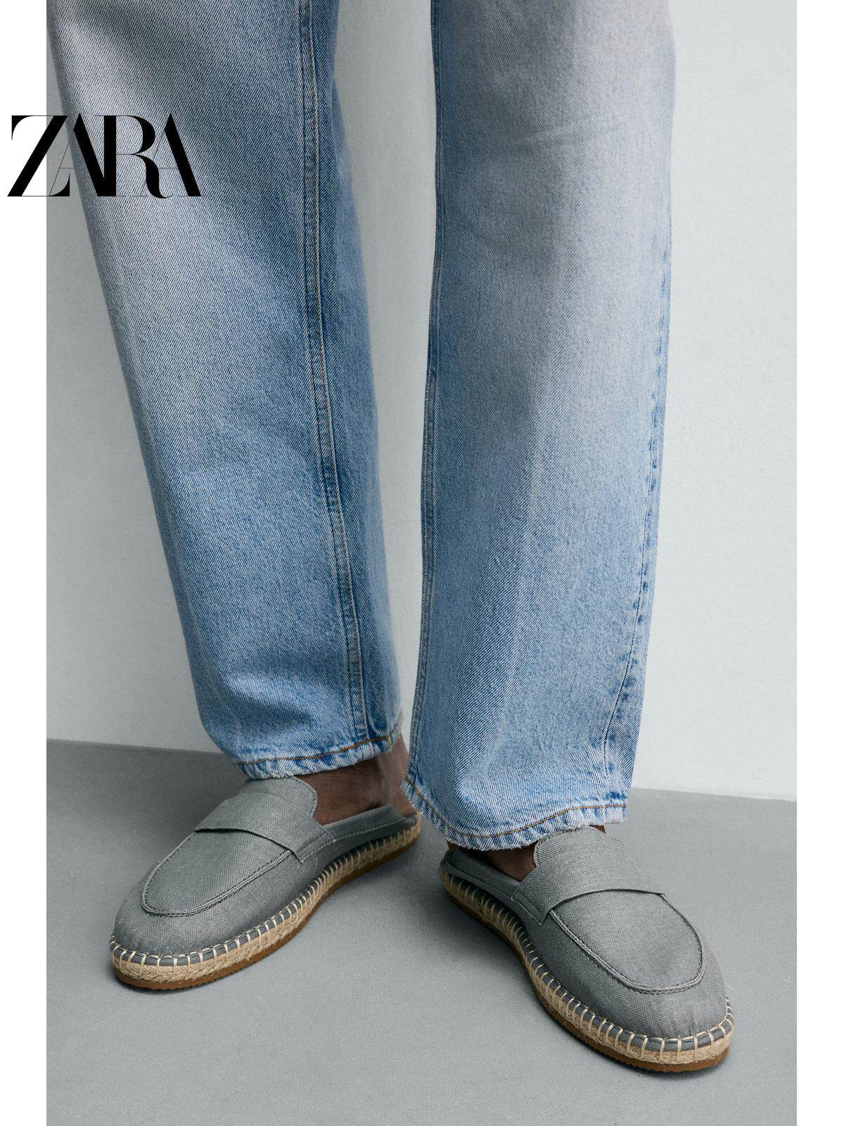 ZARA 2026 Primavera/Verão Sapatos Masculinos com Detalhes de Aba no Bolso, Tecido de Algodão, Sola de Linho, 2751720 400