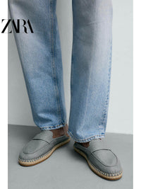 ZARA 2026 Primavera/Verão Sapatos Masculinos com Detalhes de Aba no Bolso, Tecido de Algodão, Sola de Linho, 2751720 400
