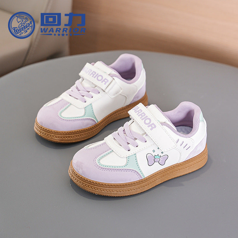 Sapatos bumerangue, sapatos casuais novos de primavera em velcro para raparigas, sapatos de treino com laço fofos para crianças, sapatos color-block