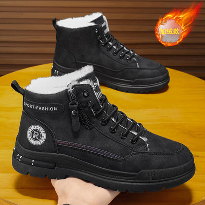 Botas Martin altas forradas a polar de inverno para homem, sapatos de trabalho masculinos, sapatos de algodão quente antiderrapantes, resistentes ao desgaste e espessos, sapatos de proteção ao trabalho para homens