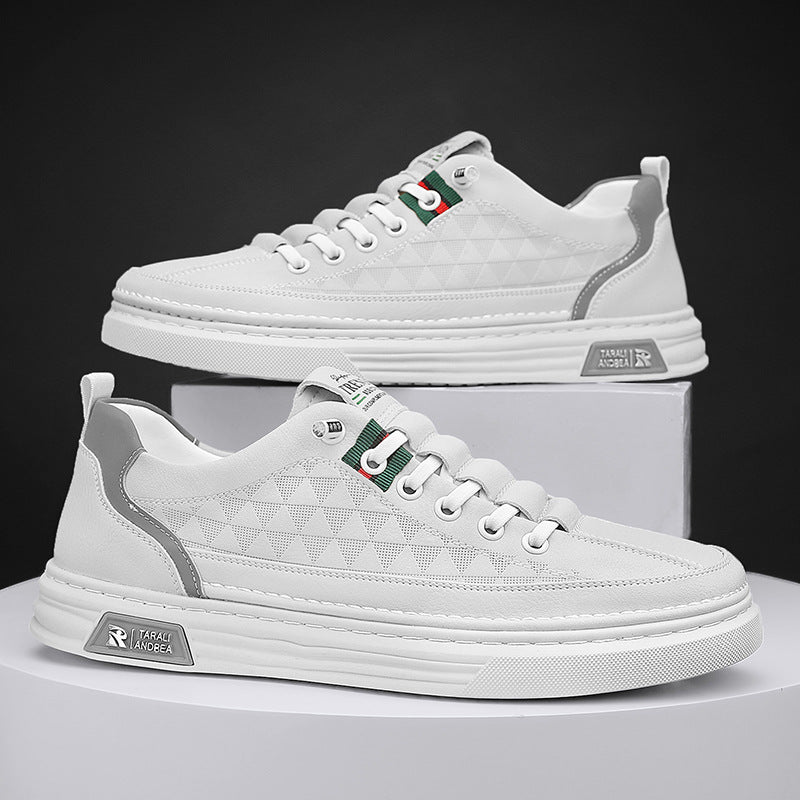 Sapatos masculinos de primavera, 2024 novos sapatos casuais casuais de pele para homem, sapatos desportivos respiráveis, sapatos de trabalho, sapatos brancos da moda
