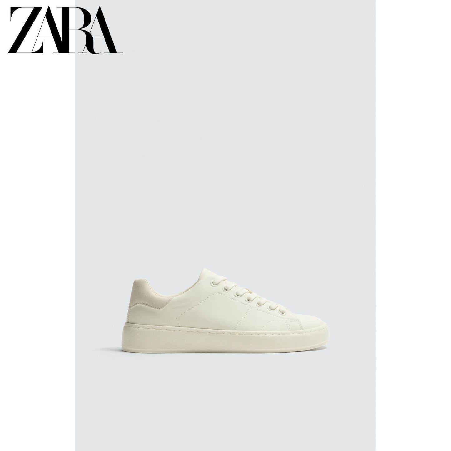 ZARA Primavera/Verão 2026 Novos Sapatos Masculinos: Tênis simples, de sola grossa, leve, com cadarço, branco (2243720 001)