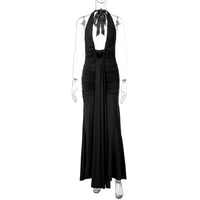 Vestido atravessado de vendas novas na Europa e América, vestido sexy de decote oco, decote oco, sem costas, fino, plissado, com alças remendadas e alças para mulheres