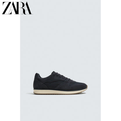 ZARA 2026 Verão Novo Sapatos Masculinos com Detalhes em Camurça e Couro: Sapatos Esportivos Casuais 2346820 400
