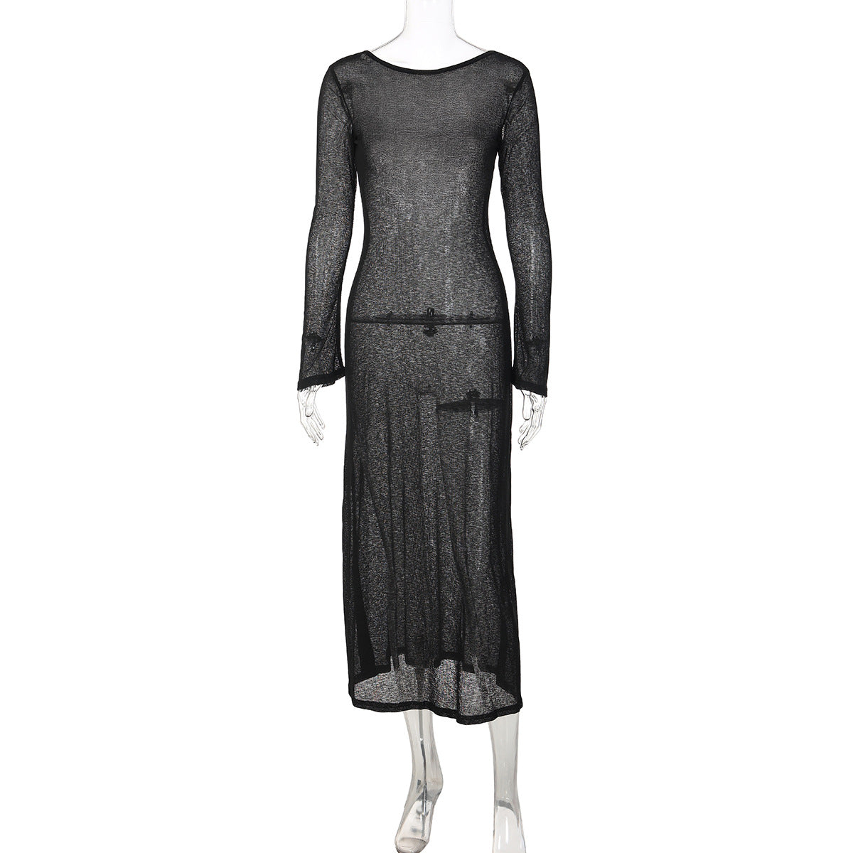 Moda transfronteiriça de verão, vestido novo e sexy, sem costas, puro, transparente, slim, longo, de cor sólida versátil