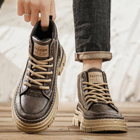 Botas Martin Botas de cano alto para outono/inverno, sapatos casuais vintage britânicos para homem, botas de trabalho impermeáveis antiderrapantes e com capacidade de aumento de altura alta