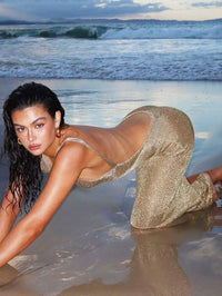 Vestido de verão transfronteiriço europeu e americano, novo vestido de lã sensual, sexy, de alças finas sem costas, estilo maduro transparente e maduro