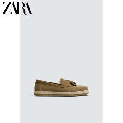 ZARA 2026 Primavera/Verão Novos Sapatos Masculinos com Camurça e Detalhes em Couro, Modelo Boat Shoes Casual 2651720 102