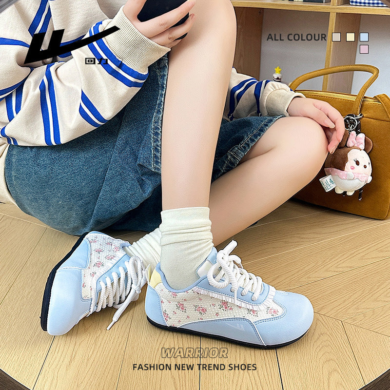 Sapatos casuais versáteis e de alto valor com blocos de cor Warrior, sapatos femininos coreanos elegantes e giros, sapatos de treino moral baixos e estilosos