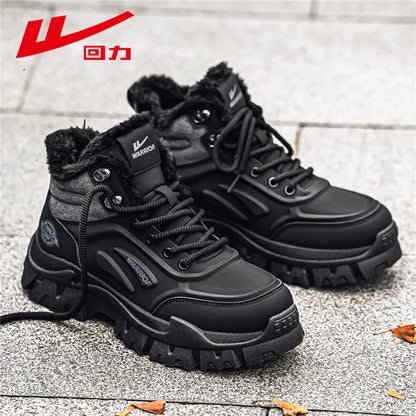 Botas Martin de cor sólida forradas a polar guerreiro, botas de trabalho altas com sola grossa e topo de gama, calor de inverno, deslocação, sapatos de algodão de alta aparência