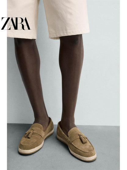 ZARA 2026 Primavera/Verão Novos Sapatos Masculinos com Camurça e Detalhes em Couro, Modelo Boat Shoes Casual 2651720 102