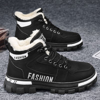 Botas de neve masculinas, botas de algodão espessas forradas a polar para o inverno 2025, sapatos masculinos resistentes ao frio, sapatos quentes de algodão, botas Martin masculinas