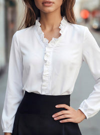 Comércio externo transfronteiriço roupa feminina europeia e americana, primavera, verão, outono, inverno, camisas com folhos, camisas femininas, largas e elegantes, estilosas para deslocações