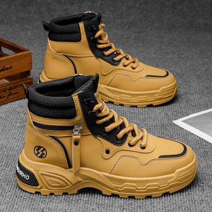 Botas Martin Masculinas Autumn British Windmill Botas brancas de cabedal alto Botas de trabalho para aumento de altura Botas de trabalho resistentes ao desgaste antiderrapantes para aumento de altura