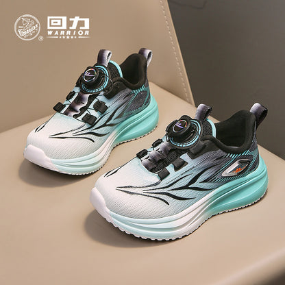 Sapatos infantis Warrior, sapatos de botão fixes, novidades de outono para rapazes e raparigas, sapatos de rede roxa respiráveis, sapatos desportivos casuais versáteis