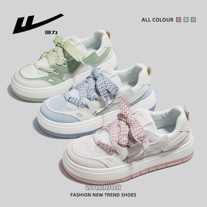 Sapatos casuais com malha verde Warrior matcha, respiráveis, sapatos femininos estilosos estilo Chanel, ténis estudantis de sola grossa para o exterior