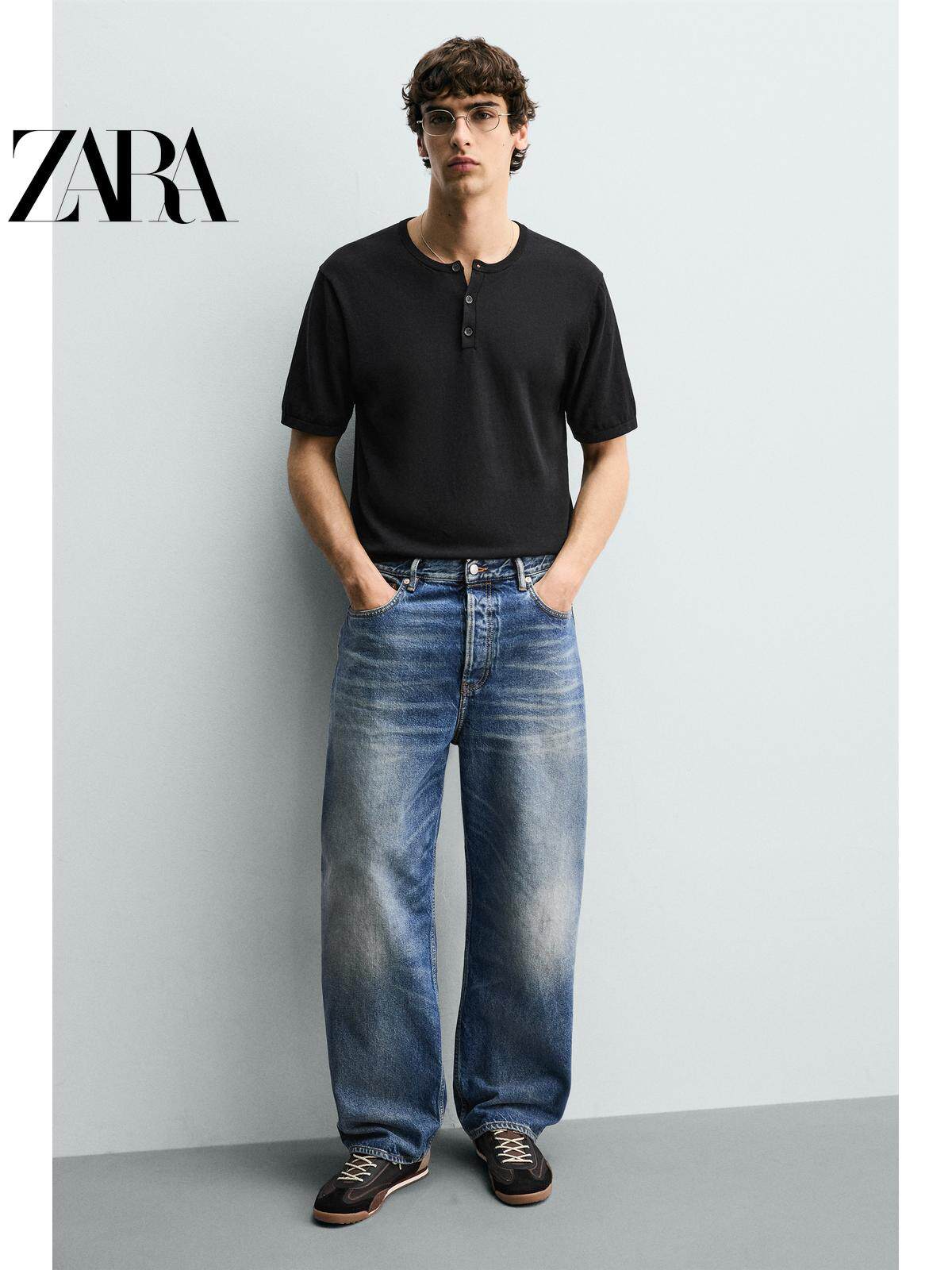 ZARA 2026 Primavera/Verão Sapatos Masculinos com Detalhes em Camurça, Modelo Retrô com Cadarço e Leves 2339720 800