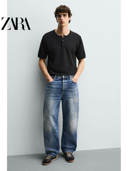 ZARA 2026 Primavera/Verão Sapatos Masculinos com Detalhes em Camurça, Modelo Retrô com Cadarço e Leves 2339720 800