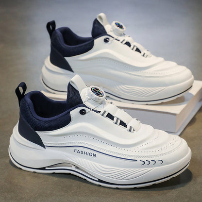 Sapatos de primavera para homem, novos ténis brancos respiráveis, ténis masculinos versáteis de sola grossa e modernos, sapatilhas casuais de corrida para pais