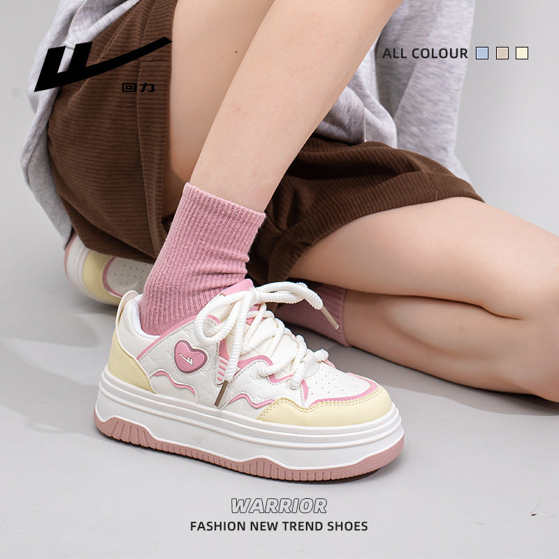 Sapatinas sapatinas versáteis para mulher com blocos de cor Warrior Dopamine, visual alto, design de ténis na moda, sapatos casuais de estilo preppy