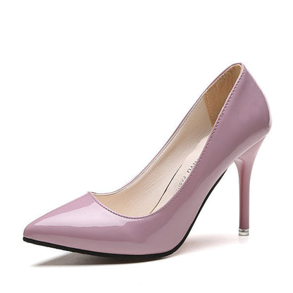 Saltos altos altos European Station Nude Stilet, sapatilhas de trabalho pretas com bico pontiagudo, sapatos plus size azuis em verniz feminino, sapatos vermelhos de casamento