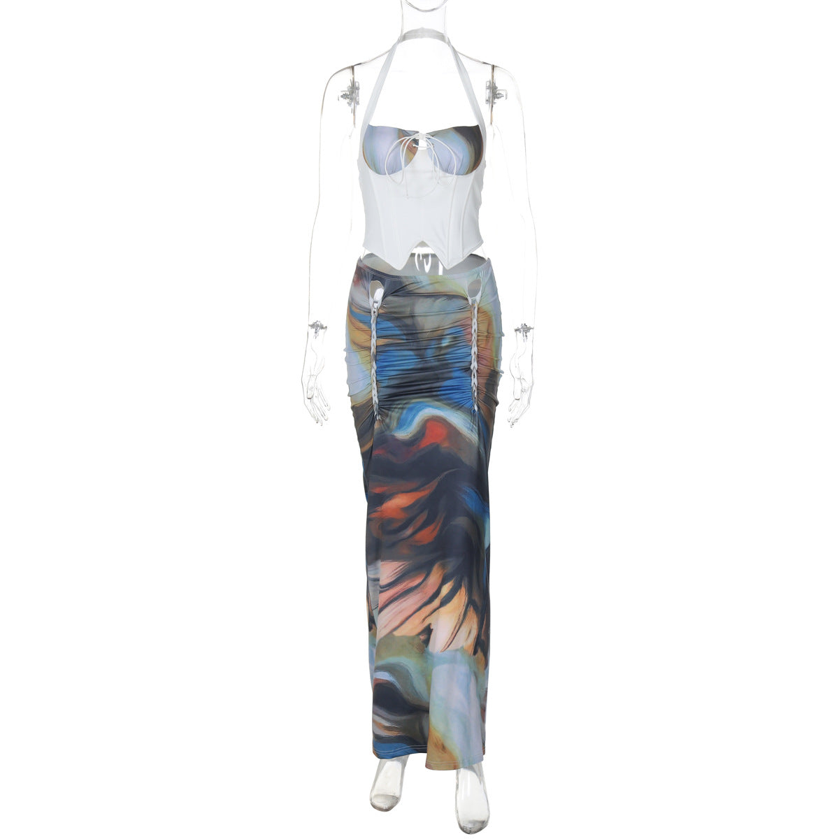 Comércio Estrangeiro Europa & América Transfronteiriça 2026 Verão Nova Tendência - Top Personalizado Plissado Slim Slim com cordão ajustado Conjunto de Saias Midi