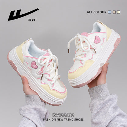 Sapatinas sapatinas versáteis para mulher com blocos de cor Warrior Dopamine, visual alto, design de ténis na moda, sapatos casuais de estilo preppy