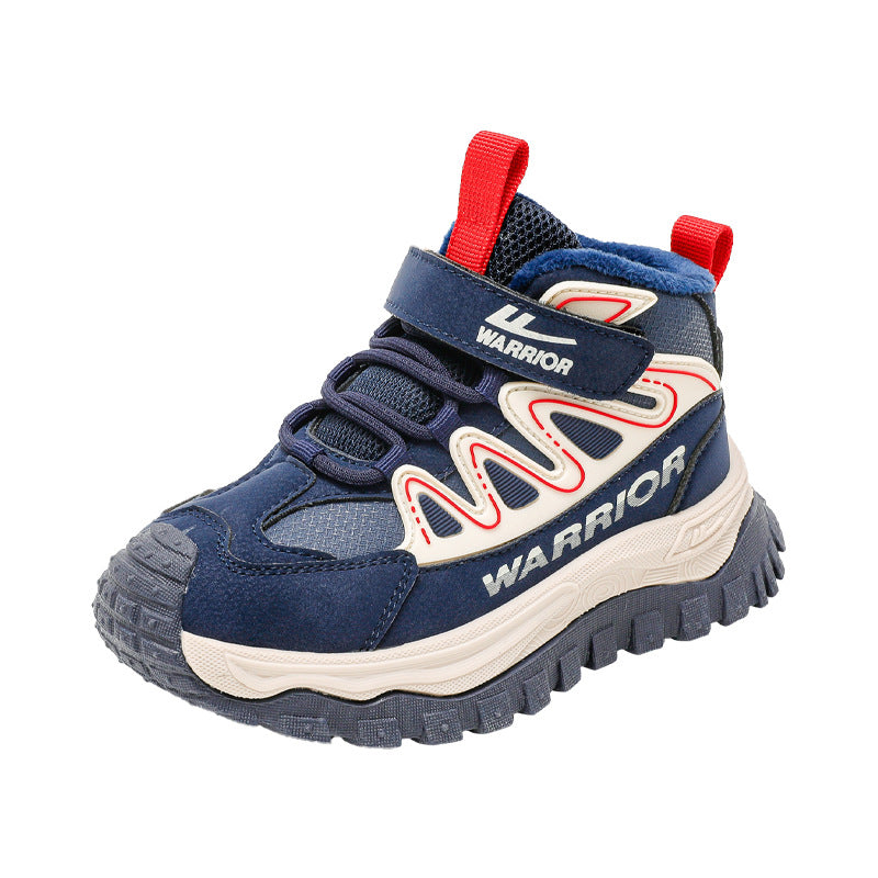 Sapatos de sola grossa às riscas azul guerreiro, sapatos novos de algodão quente para o inverno, sapatos casuais para rapazes e homens médios e grandes, adesivo frio de sola leve