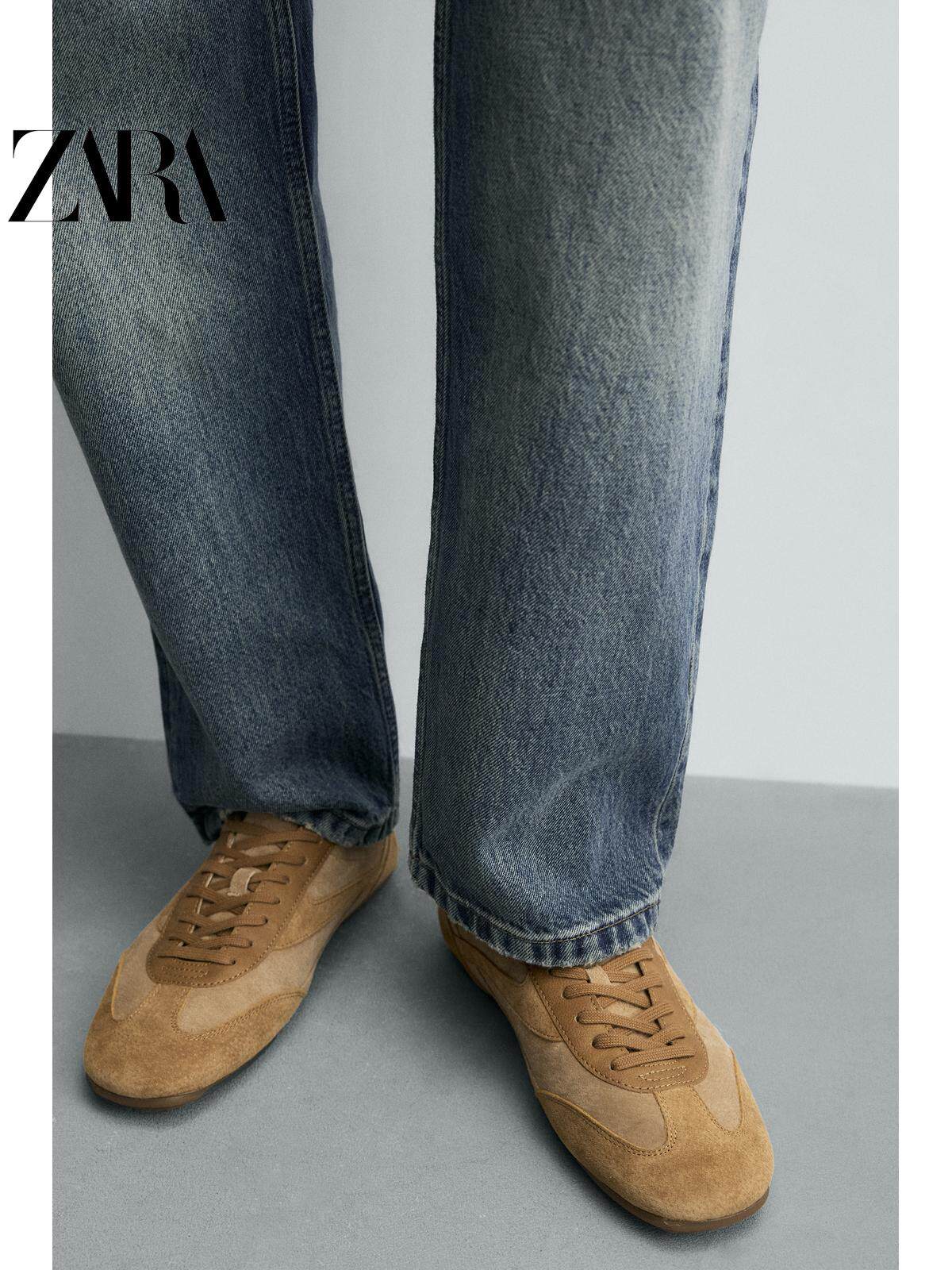 ZARA 2026 Primavera/Verão Sapatos Masculinos, Detalhes em Camurça, Cadarço, Leves, 2292720 107