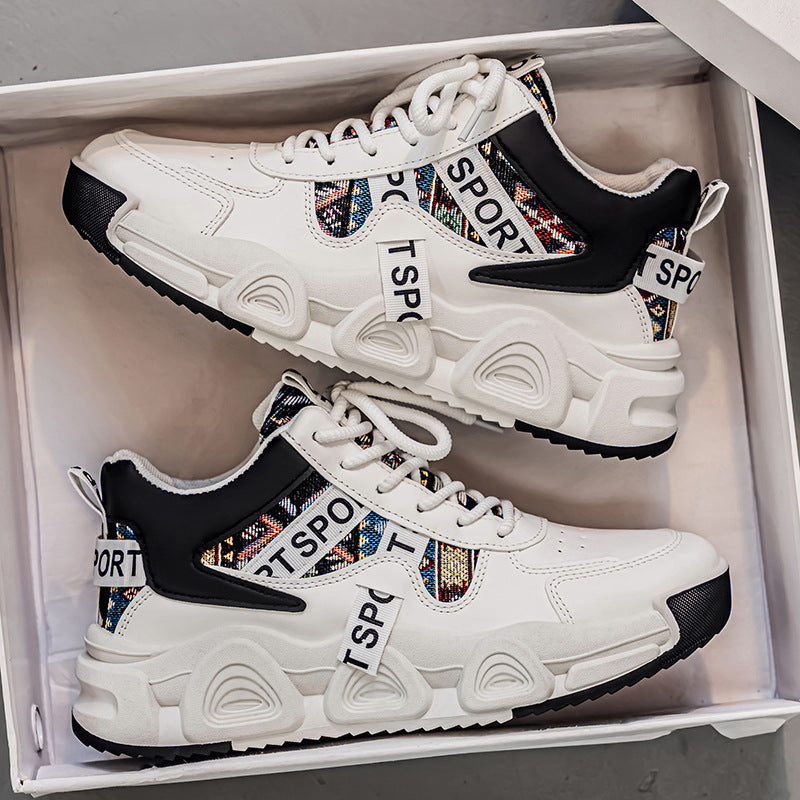 Sapatos masculinos 2025 novos sapatos casuais casuais casuais de outono e versáteis desportivos na moda, sapatos casuais casuais de sola grossa para estudantes que aumentam a altura para homens