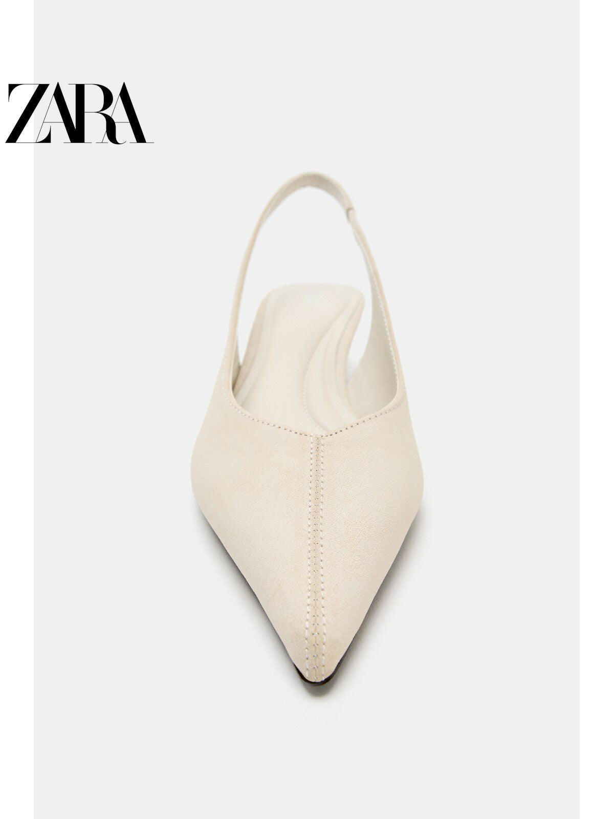 ZARA 2026 Verão Novo Sapatos Femininos Mules de Couro com Salto Baixo e Bico Fino 3228710 850