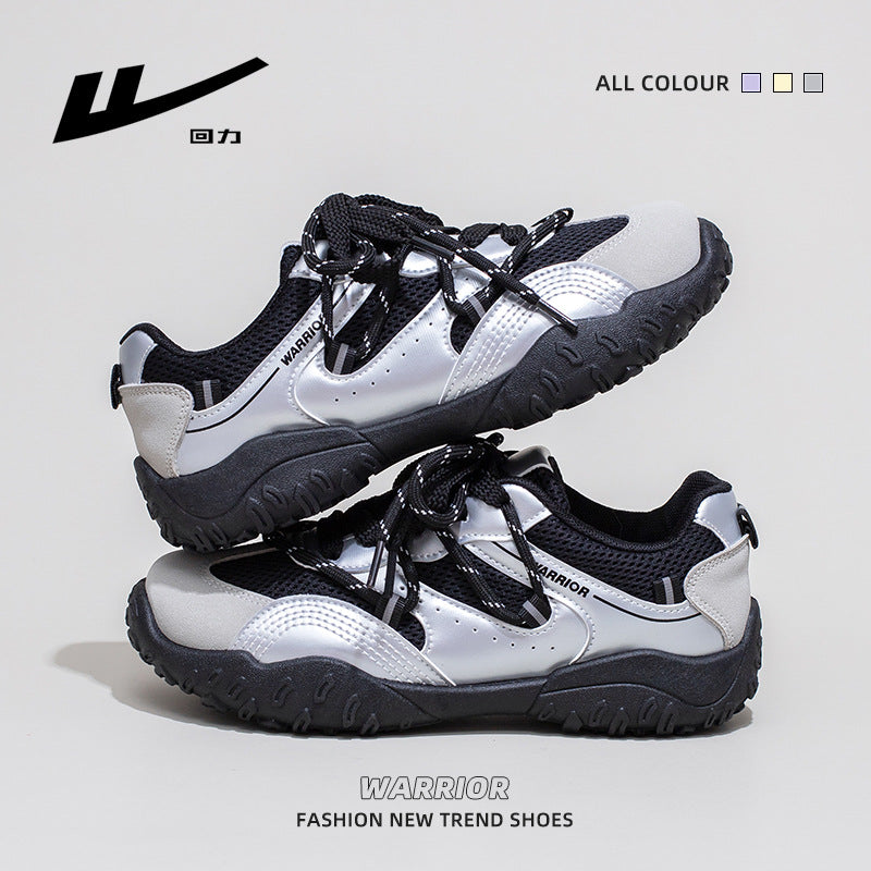 Sapatos pretos Warrior Trendy Cool com Atacadores para Mulher, Ténis de sola fina e respiráveis, ténis de bico arredondado, leves e confortáveis