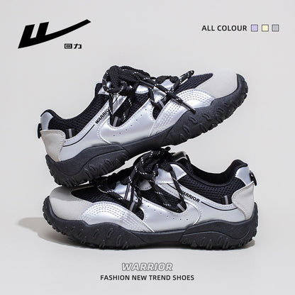Sapatos pretos Warrior Trendy Cool com Atacadores para Mulher, Ténis de sola fina e respiráveis, ténis de bico arredondado, leves e confortáveis