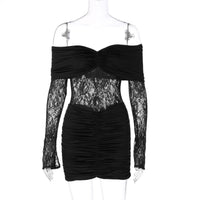 Novo vestido curto sexy, sem alças, sem mangas, em renda, transparente, plissado, justo,