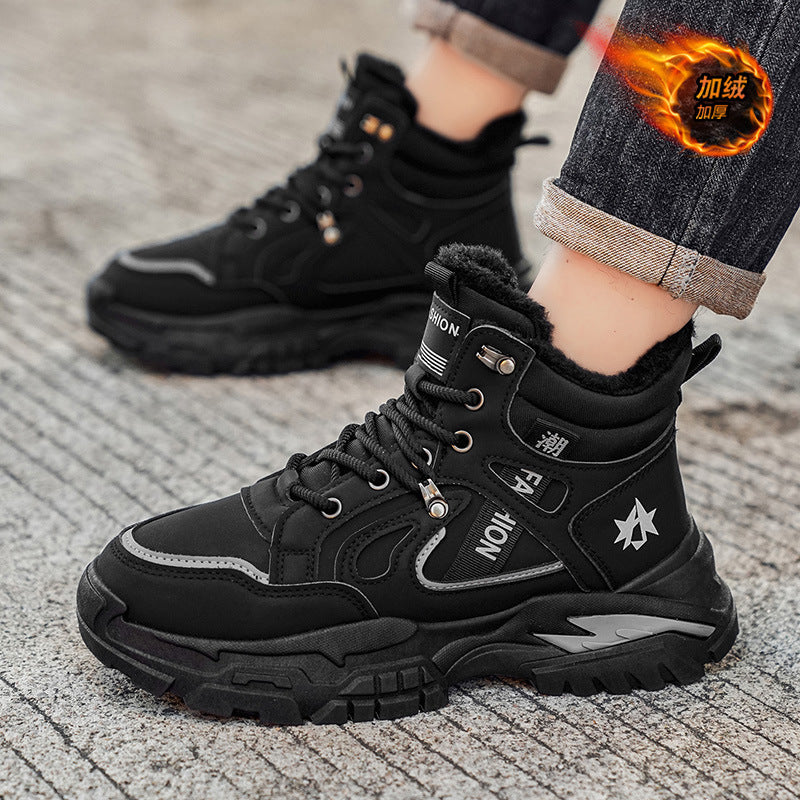Botas Martin 2025 sapatos de inverno masculinos novos, forrado a fleece espesso, roupa de trabalho alta, botas amarelas grandes, botas de frio masculino