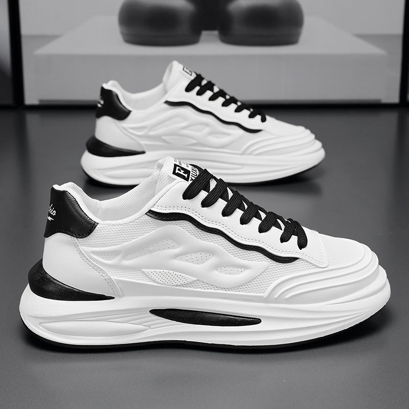 Sapatos masculinos de verão, sapatos brancos de rede respiráveis e respiráveis, sapatos desportivos versáteis na moda ao estilo coreano, ténis casuais da moda de pai