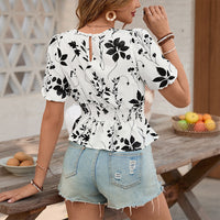 2025 Nova camisola de manga bufante vintage vintage floral doce 2025 da Amazon 2025