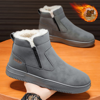 Botas de neve, botas Martin integradas em lã e pele, impermeáveis e antiderrapantes e de sola grossa, sapatos de algodão quente forrados a polar de inverno de cano alto para homem