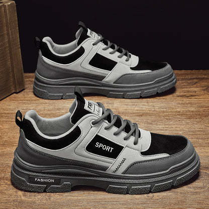 Sapatos de Outono Masculinos Respiráveis 2025 Novos Sapatos Casual Versáteis Calças de Trabalho de Topo Baixo com Sola Grossa Botas Martin de Couro para Homens