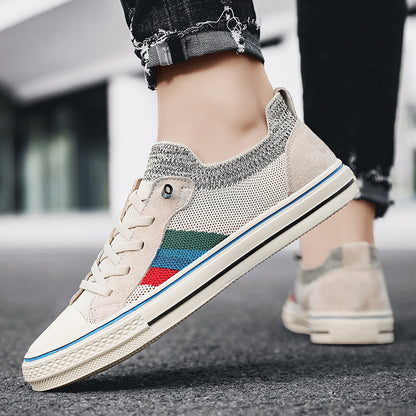 Sapatos masculinos de lona 2025 novos ténis desportivos respiráveis de primavera casuais versáteis, sapatos antigos de tecido de Pequim a calçar