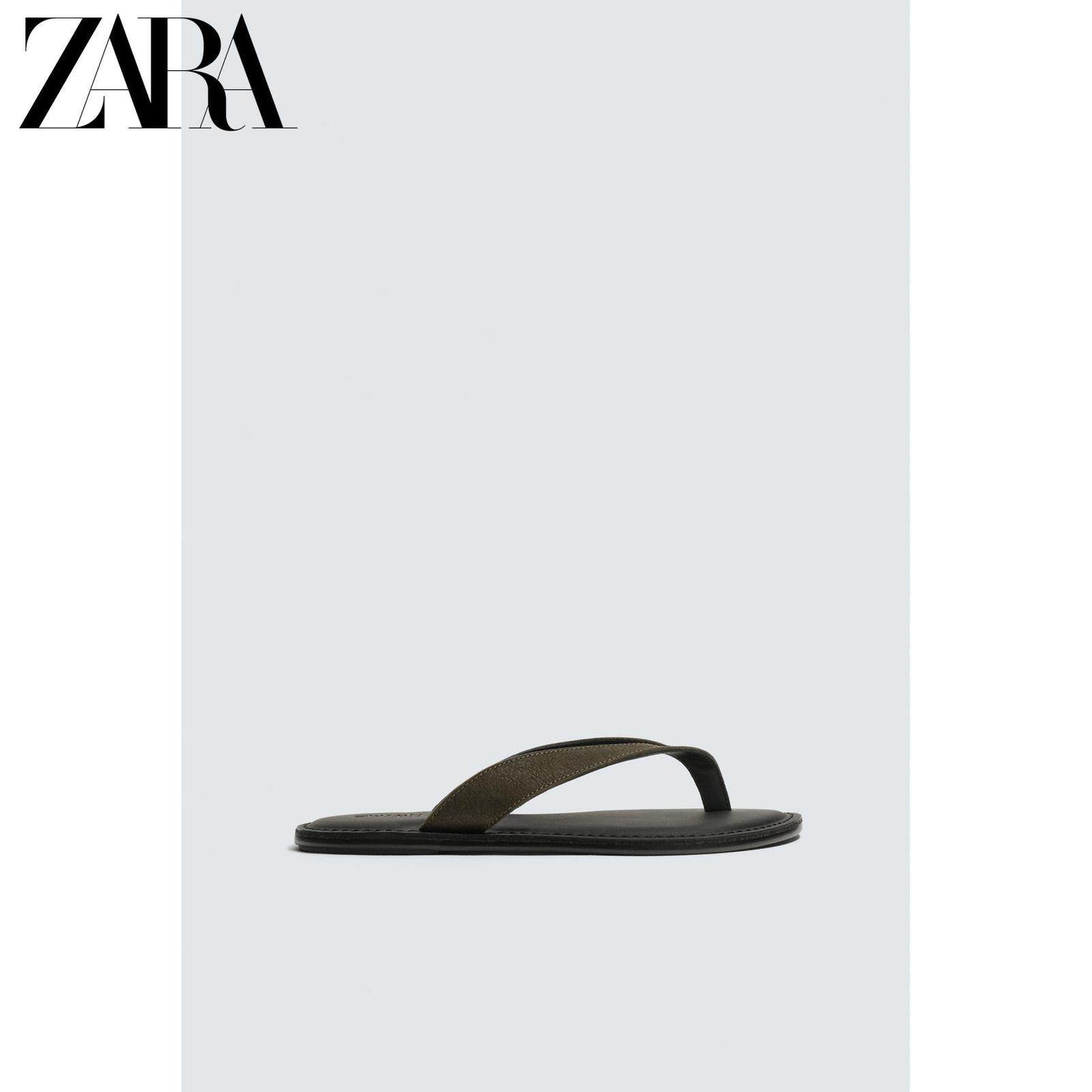 ZARA Coleção Primavera/Verão 2026 - Novos Sapatos Masculinos: Chinelos Rasteiros de Couro com Tiras e Blocos de Cores 2753720 500