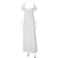 Moda francesa, europeia e americana transfronteiriça, novo vestido sexy de mangas plissadas com decote em V, slim fit, textura e textura fresca