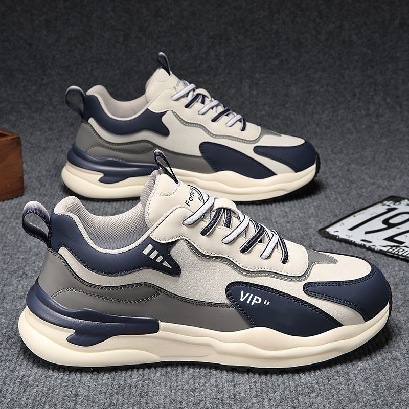 Sapatos de Homem: Outono 2024 Nova Marca da Moda Ténis Desportivos de Couro, Sapatos Casuais Casuais de Corrida Masculino A-Gump Teen Dad Trendy