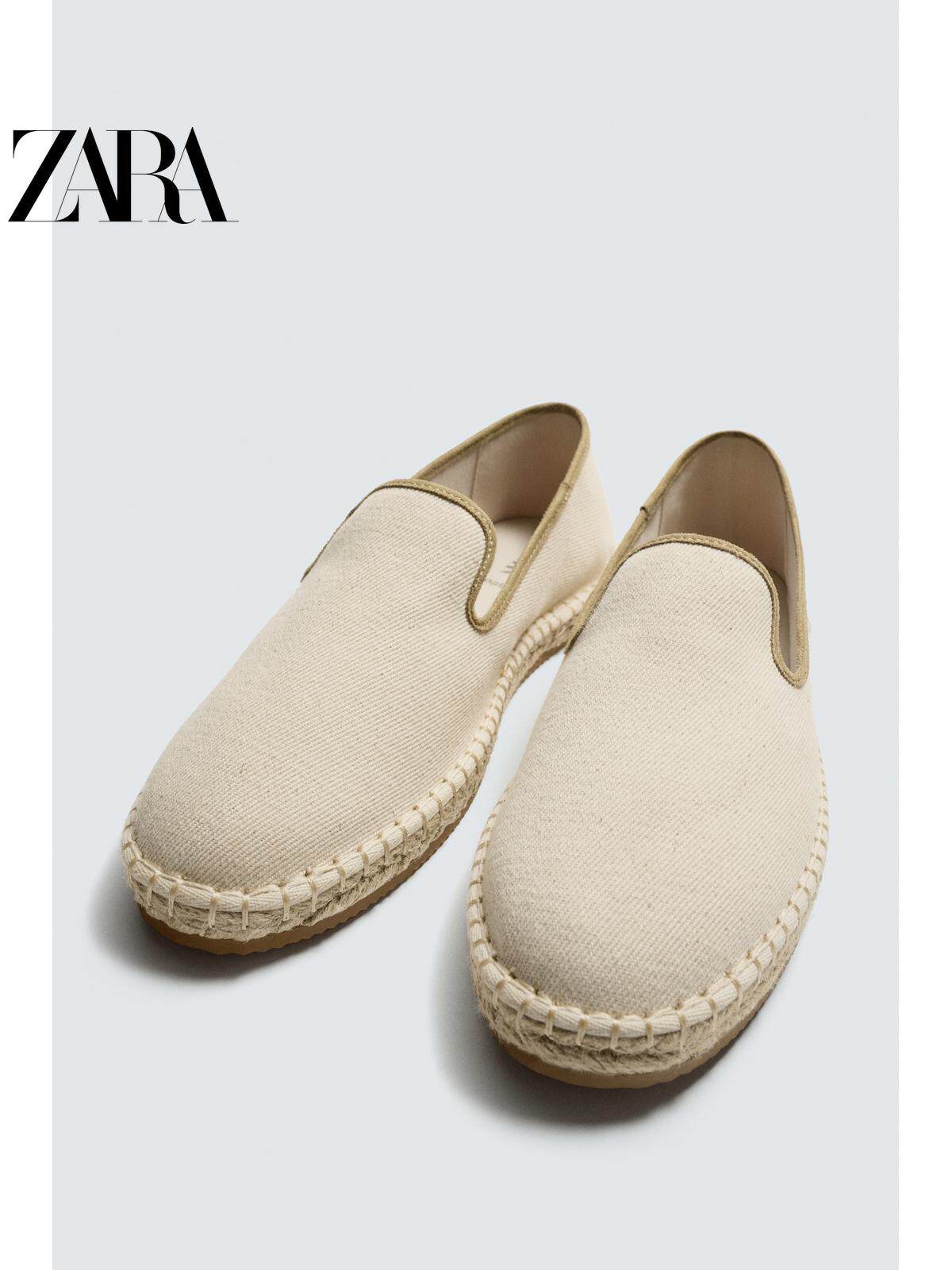 Sapatos masculinos ZARA Primavera/Verão 2026: Cabedal em algodão, design liso, forma arredondada, sola de linho. Modelo 2743720 002.