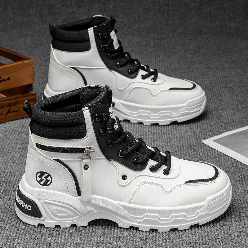 Botas Martin Masculinas Autumn British Windmill Botas brancas de cabedal alto Botas de trabalho para aumento de altura Botas de trabalho resistentes ao desgaste antiderrapantes para aumento de altura