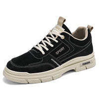 Sapatos de Outono Masculinos Respiráveis 2025 Novos Sapatos Casual Versáteis Calças de Trabalho de Topo Baixo com Sola Grossa Botas Martin de Couro para Homens