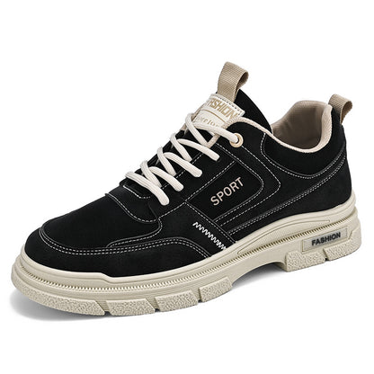Sapatos de Outono Masculinos Respiráveis 2025 Novos Sapatos Casual Versáteis Calças de Trabalho de Topo Baixo com Sola Grossa Botas Martin de Couro para Homens