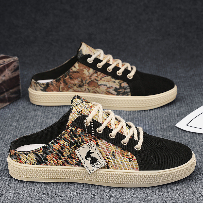 Sapatos masculinos de lona, sapatos casuais casuais de uma perna e respiráveis e modernos de verão, sapatos masculinos de salto meio deslizante
