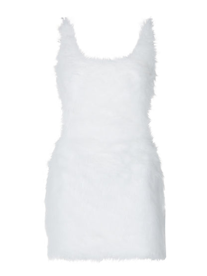 Vestido bodycon feminino feminino europeu e americano transfronteiriço sexy, com fecho sem costas ocas, de cor sólida, peludo, alças finas,