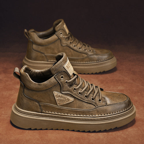 Calçado de trabalho para homem, outono 2024 novas botas Martin vintage versáteis ao estilo britânico, ténis casuais masculinos, sapatos de couro modernos para homem